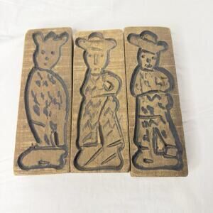 3 Vintage Wooden Cookie Butter Chocolate Mold Dark Wood Handmade Hand Carved